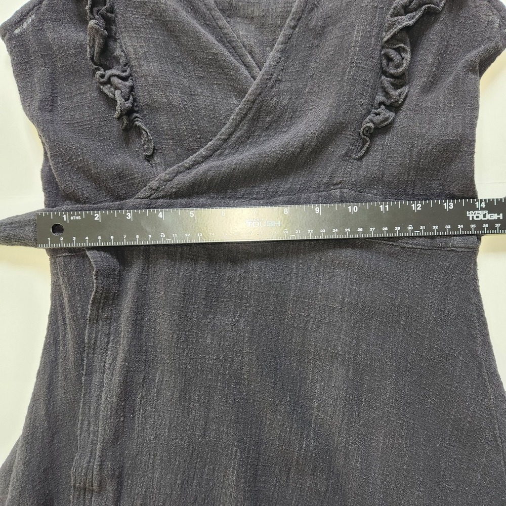 Subtropicalia Vera Black Ruffle Wrap Midi Dress M Textured Gauze‎ Sleeveless - Picture 7 of 11